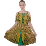 Peacock Feather Bird Peafowl Cut Out Shoulders Chiffon Dress