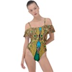 Peacock Feather Bird Peafowl Frill Detail One Piece Swimsuit