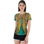 Peacock Feather Bird Peafowl Back Cut Out Sport T-Shirt