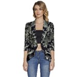 Weave Haeckel Lichenes Photobionten Women s 3/4 Sleeve Ruffle Edge Open Front Jacket