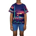 Cityscape Building Painting 3d City Illustration Kids  Short Sleeve Swimwear