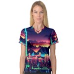 Cityscape Building Painting 3d City Illustration V-Neck Sport Mesh T-Shirt