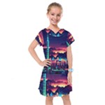 Cityscape Building Painting 3d City Illustration Kids  Drop Waist Dress