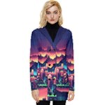 Cityscape Building Painting 3d City Illustration Button Up Hooded Coat 