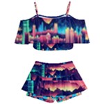 Cityscape Building Painting 3d City Illustration Kids  Off Shoulder Skirt Bikini