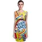 Colorful City Life Horizontal Seamless Pattern Urban City Sleeveless Velvet Midi Dress