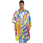 Colorful City Life Horizontal Seamless Pattern Urban City Men s Hooded Rain Ponchos