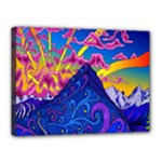 Blue And Purple Mountain Painting Psychedelic Colorful Lines Canvas 16  x 12  (Stretched)