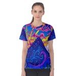 Blue And Purple Mountain Painting Psychedelic Colorful Lines Women s Cotton T-Shirt