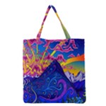 Blue And Purple Mountain Painting Psychedelic Colorful Lines Grocery Tote Bag