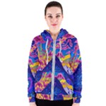 Blue And Purple Mountain Painting Psychedelic Colorful Lines Women s Zipper Hoodie