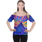 Blue And Purple Mountain Painting Psychedelic Colorful Lines Cutout Shoulder T-Shirt