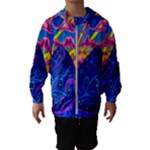Blue And Purple Mountain Painting Psychedelic Colorful Lines Kids  Hooded Windbreaker