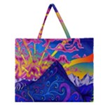 Blue And Purple Mountain Painting Psychedelic Colorful Lines Zipper Large Tote Bag