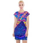 Blue And Purple Mountain Painting Psychedelic Colorful Lines Cap Sleeve Bodycon Dress