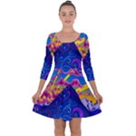 Blue And Purple Mountain Painting Psychedelic Colorful Lines Quarter Sleeve Skater Dress