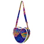 Blue And Purple Mountain Painting Psychedelic Colorful Lines Heart Shoulder Bag