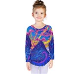 Blue And Purple Mountain Painting Psychedelic Colorful Lines Kids  Long Sleeve T-Shirt