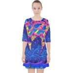 Blue And Purple Mountain Painting Psychedelic Colorful Lines Quarter Sleeve Pocket Dress
