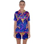 Blue And Purple Mountain Painting Psychedelic Colorful Lines Satin Short Sleeve Pajamas Set