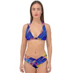 Blue And Purple Mountain Painting Psychedelic Colorful Lines Double Strap Halter Bikini Set