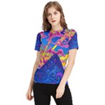 Blue And Purple Mountain Painting Psychedelic Colorful Lines Women s Short Sleeve Rash Guard
