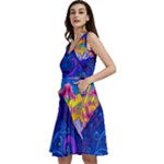 Blue And Purple Mountain Painting Psychedelic Colorful Lines Sleeveless V-Neck Skater Dress with Pockets
