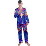 Blue And Purple Mountain Painting Psychedelic Colorful Lines Men s Long Sleeve Satin Pajamas Set