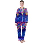 Blue And Purple Mountain Painting Psychedelic Colorful Lines Women s Long Sleeve Satin Pajamas Set	