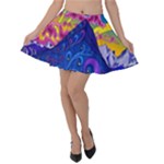 Blue And Purple Mountain Painting Psychedelic Colorful Lines Velvet Skater Skirt