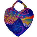 Blue And Purple Mountain Painting Psychedelic Colorful Lines Giant Heart Shaped Tote