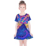 Blue And Purple Mountain Painting Psychedelic Colorful Lines Kids  Simple Cotton Dress