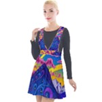 Blue And Purple Mountain Painting Psychedelic Colorful Lines Plunge Pinafore Velour Dress