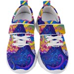 Blue And Purple Mountain Painting Psychedelic Colorful Lines Kids  Velcro Strap Shoes