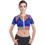 Blue And Purple Mountain Painting Psychedelic Colorful Lines Short Sleeve Cropped Jacket