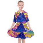 Blue And Purple Mountain Painting Psychedelic Colorful Lines Kids  All Frills Chiffon Dress