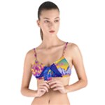 Blue And Purple Mountain Painting Psychedelic Colorful Lines Tie Up Cut Bikini Top