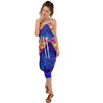 Blue And Purple Mountain Painting Psychedelic Colorful Lines Waist Tie Cover Up Chiffon Dress