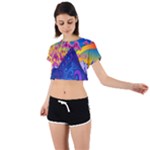 Blue And Purple Mountain Painting Psychedelic Colorful Lines Tie Back Short Sleeve Crop T-Shirt