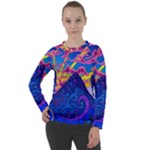 Blue And Purple Mountain Painting Psychedelic Colorful Lines Women s Long Sleeve Raglan T-Shirt