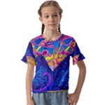 Blue And Purple Mountain Painting Psychedelic Colorful Lines Kids  Cuff Sleeve Scrunch Bottom T-Shirt