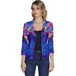 Blue And Purple Mountain Painting Psychedelic Colorful Lines Women s Casual 3/4 Sleeve Spring Jacket