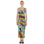Vintage Tattoos Colorful Seamless Pattern Fitted Maxi Dress