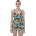 Vintage Tattoos Colorful Seamless Pattern Tie Front Two Piece Tankini
