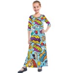 Vintage Tattoos Colorful Seamless Pattern Kids  Quarter Sleeve Maxi Dress