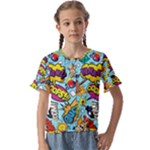 Vintage Tattoos Colorful Seamless Pattern Kids  Cuff Sleeve Scrunch Bottom T-Shirt