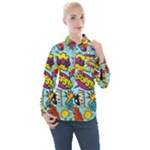 Vintage Art Tattoos Colorful Seamless Pattern Women s Long Sleeve Pocket Shirt