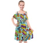 Vintage Art Tattoos Colorful Seamless Pattern Kids  Cut Out Shoulders Chiffon Dress