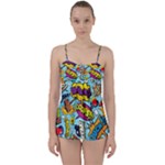 Graffiti Word Seamless Pattern Babydoll Tankini Set