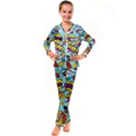 Vintage Art Tattoos Colorful Seamless Pattern Kids  Satin Long Sleeve Pajamas Set